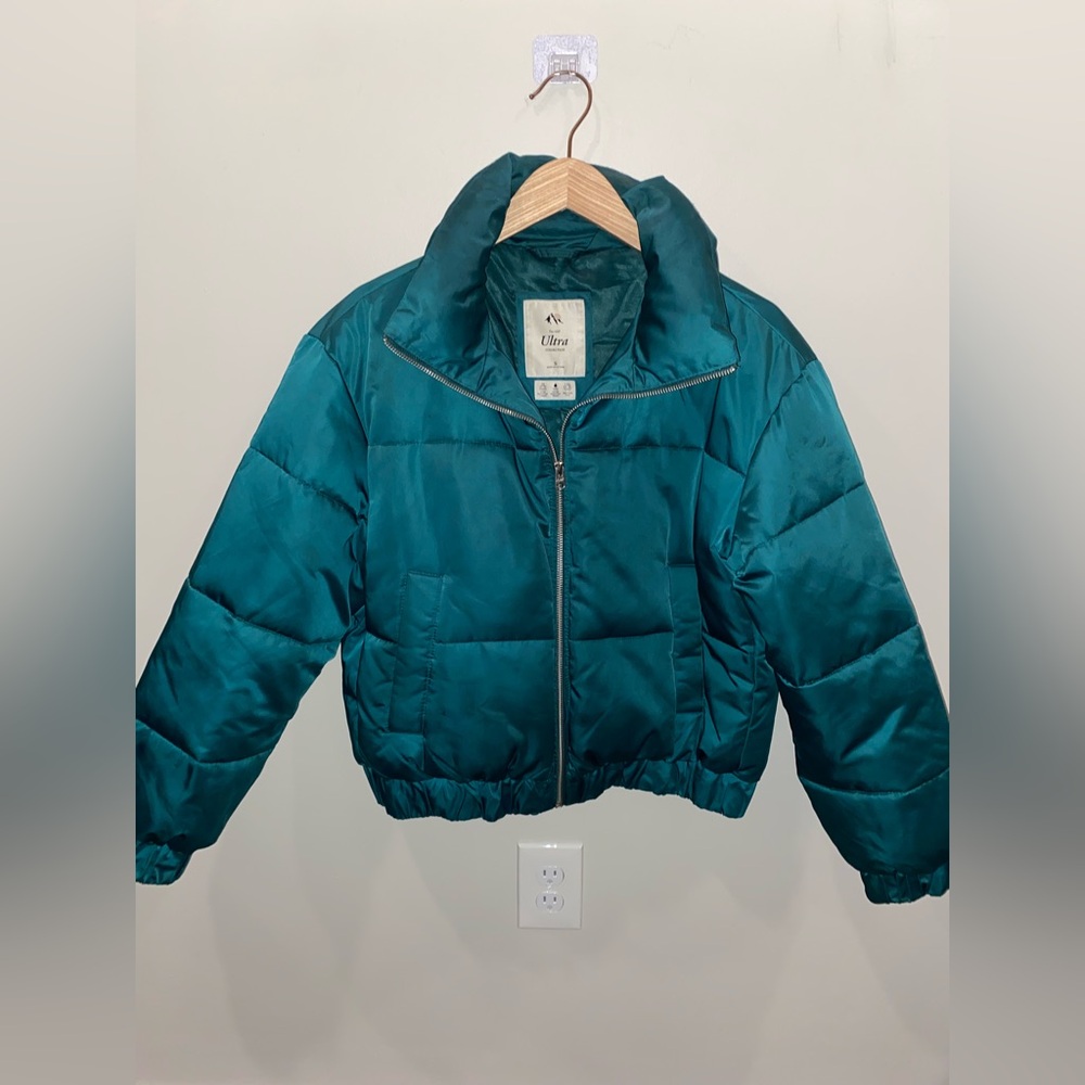 Abercrombie Ultra Collection Green Puffer Jacket Zip Elastic Waist Women’s S